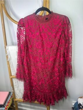 NWT Needle & Thread Embroidered Red Flippy Hem Mini Dress sz 8
